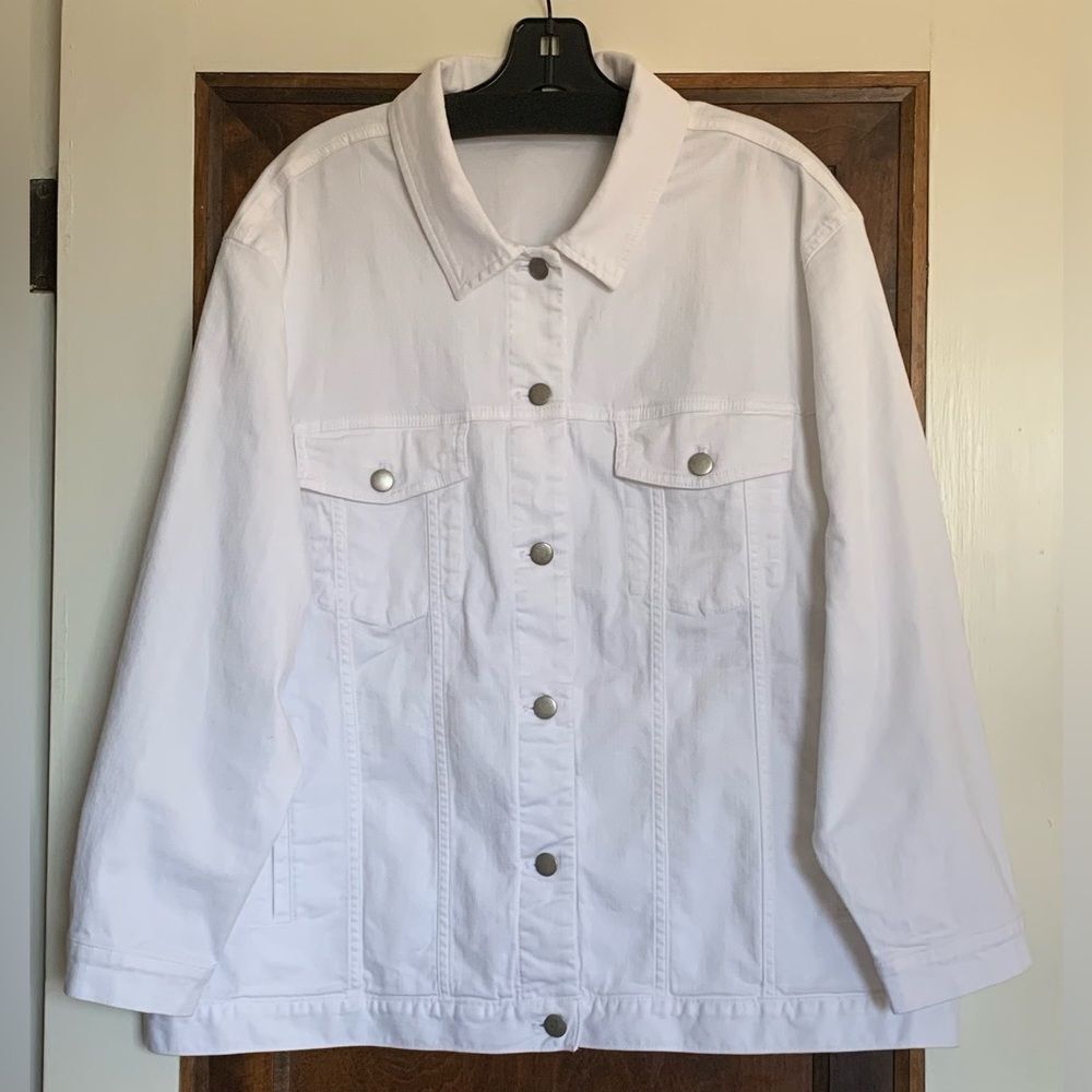 Eileen Fisher Garment-Dyed Organic Cotton Denim Jacket White 1X – Excellent - Picture 2 of 8